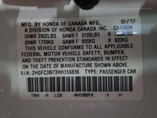 2HGFC3B73HH356836 - 2017 HONDA CIVIC EXL 白色 照片 12