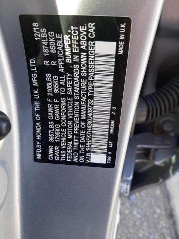 SHHFK7H43KU409732 - 2019 HONDA CIVIC SPORT 银色 照片 13