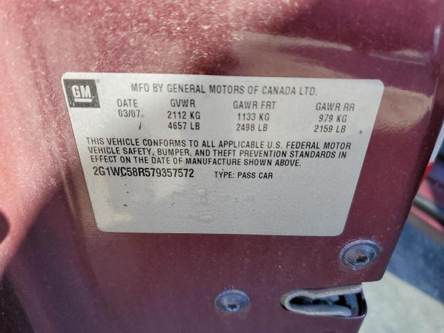 2G1WC58R579357572 - 2007 CHEVROLET IMPALA LT MAROON photo 12