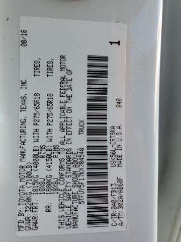 5TFUY5F17KX784548 - 2019 TOYOTA TUNDRA DOUBLE CAB SR/SR5 WHITE photo 12