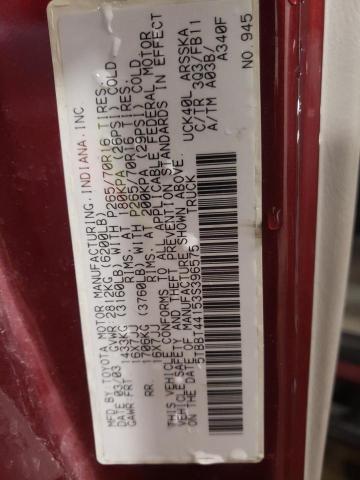 5TBBT44153S396575 - 2003 TOYOTA TUNDRA ACCESS CAB SR5 BURGUNDY photo 12