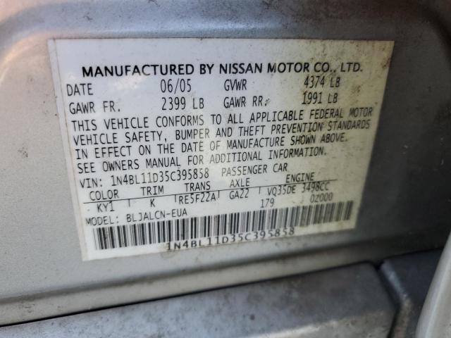 1N4BL11D35C395858 - 2005 NISSAN ALTIMA SE SILVER photo 13