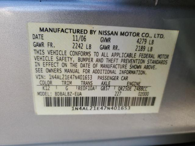 1N4AL21E47N401653 - 2007 NISSAN ALTIMA 2.5 SILVER photo 12