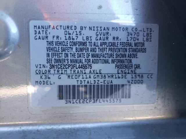 3N1CE2CP3FL445575 - 2015 NISSAN VERSA NOTE S SILVER photo 13