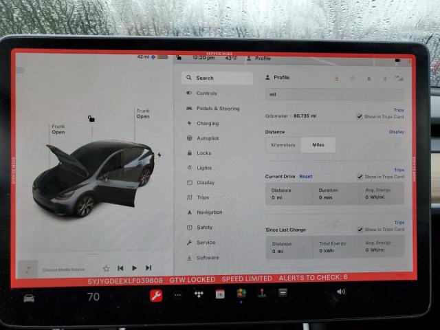 5YJYGDEEXLF039808 - 2020 TESLA MODEL Y CHARCOAL photo 9