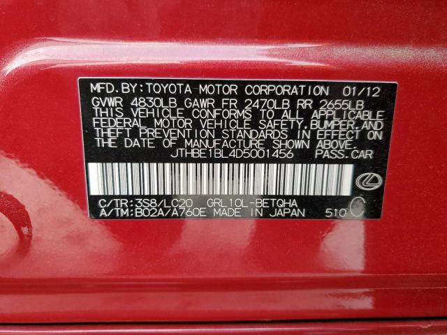 JTHBE1BL4D5001456 - 2013 LEXUS GS 350 RED photo 13