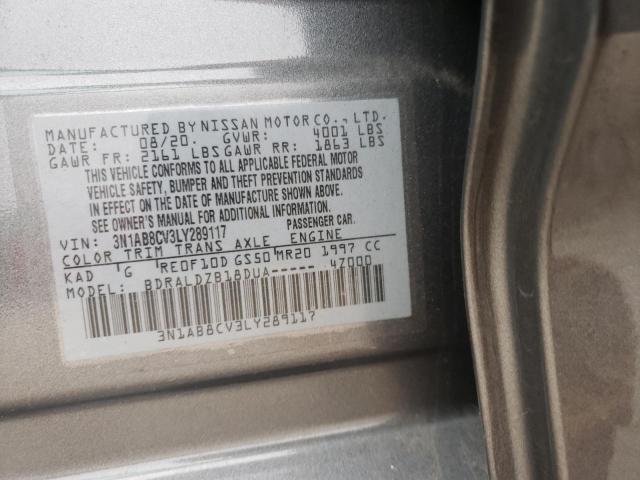 3N1AB8CV3LY289117 - 2020 NISSAN SENTRA SV GRAY photo 10