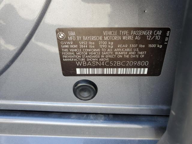 WBASN4C52BC209800 - 2011 BMW 550 GT GRAY photo 13