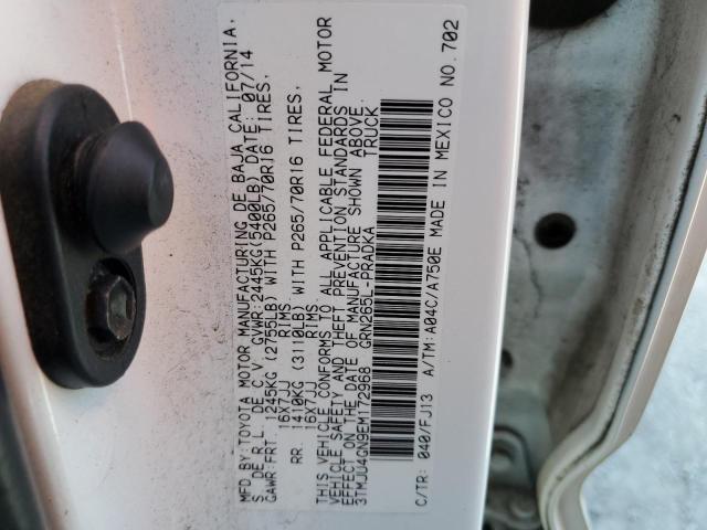 3TMJU4GN9EM172968 - 2014 TOYOTA TACOMA DOUBLE CAB PRERUNNER WHITE photo 12