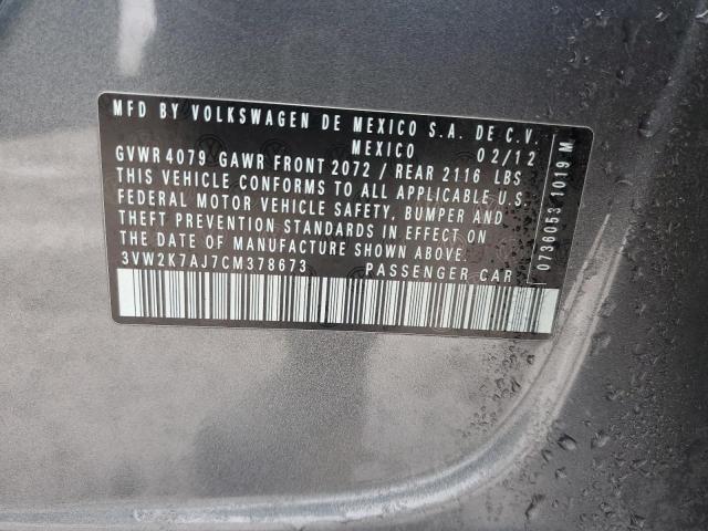 3VW2K7AJ7CM378673 - 2012 VOLKSWAGEN JETTA BASE Boz foto 12