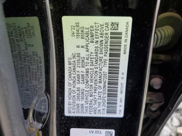 2HGFE1E50NH473357 - 2022 HONDA CIVIC SI BLACK photo 12