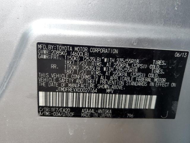 JTMDFREVXDD027164 - 2013 TOYOTA RAV4 LIMITED SILVER photo 13