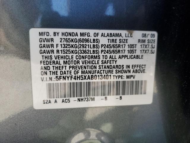 5FNYF4H5XAB013401 - 2010 HONDA PILOT EXL GRAY photo 13