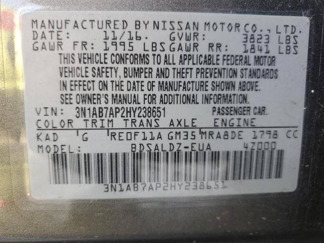 3N1AB7AP2HY238651 - 2017 NISSAN SENTRA S CHARCOAL photo 12