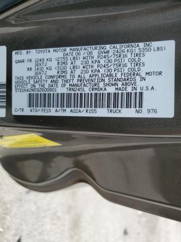 5TEUX42N59Z600801 - 2009 TOYOTA TACOMA ACCESS CAB Қоңыр фото 12