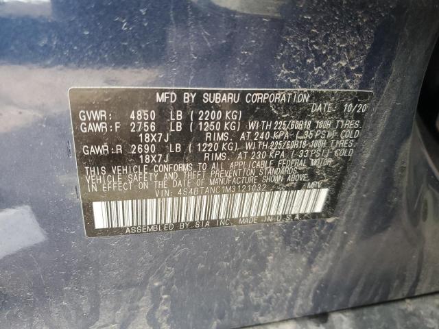 4S4BTANC1M3121032 - 2021 SUBARU OUTBACK LIMITED BLUE photo 12