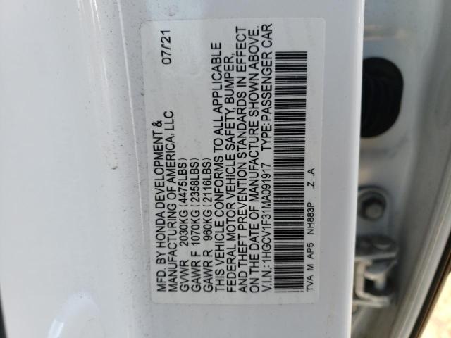 1HGCV1F31MA091917 - 2021 HONDA ACCORD SPORT WHITE photo 12