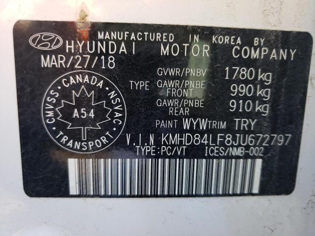 KMHD84LF8JU672797 - 2018 HYUNDAI ELANTRA SEL WHITE photo 13