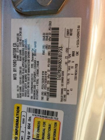 1FATP8UH4K5181753 - 2019 FORD MUSTANG SILVER photo 13