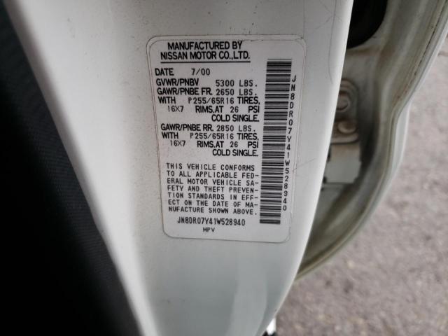 JN8DR07Y41W528940 - 2001 NISSAN PATHFINDER LE 白色 照片 10
