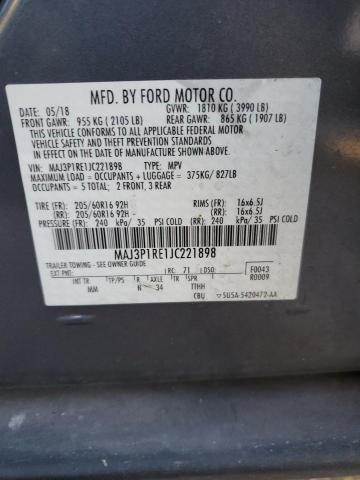 MAJ3P1RE1JC221898 - 2018 FORD ECOSPORT S GRAY photo 12