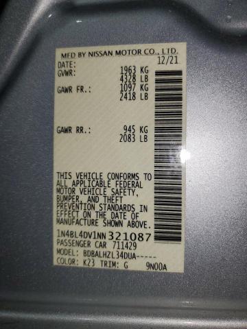 1N4BL4DV1NN321087 - 2022 NISSAN ALTIMA SV SILVER photo 12