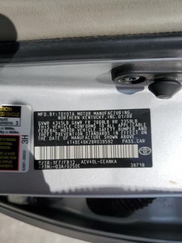 4T4BE46K28R039592 - 2008 TOYOTA CAMRY CE SILVER photo 12