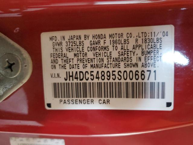 JH4DC54895S006671 - 2005 ACURA RSX RED photo 12