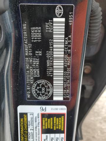4T1BF1FKXCU048152 - 2012 TOYOTA CAMRY BASE BLACK photo 13