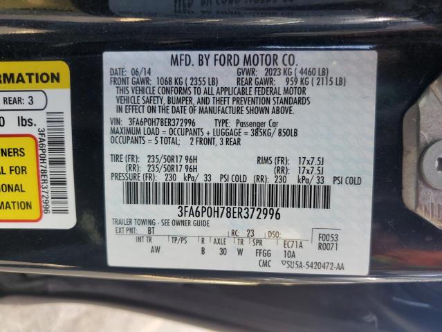 3FA6P0H78ER372996 - 2014 FORD FUSION SE BLUE photo 13