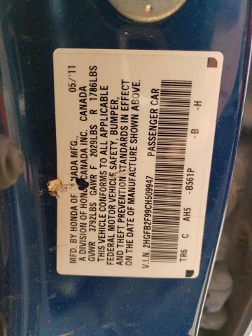 2HGFB2F99CH509947 - 2012 HONDA CIVIC EXL ლურჯი ფოტო 12