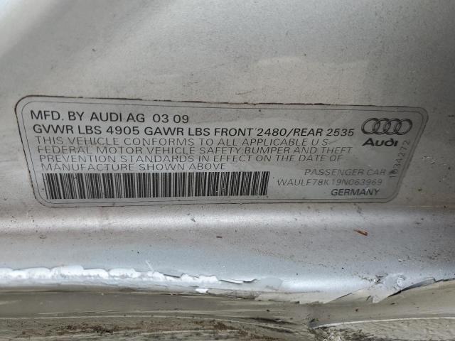 WAULF78K19N063969 - 2009 AUDI A4 2.0T QUATTRO SILVER photo 12