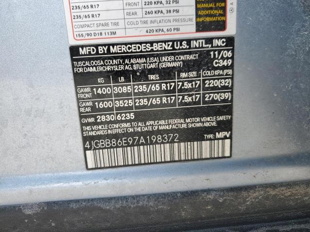 4JGBB86E97A198372 - 2007 MERCEDES-BENZ ML 350 BLUE photo 12