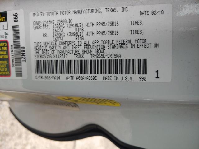 5TFRX5GN0JX112517 - 2018 TOYOTA TACOMA ACCESS CAB Ақ фото 10