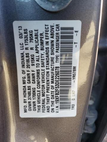 19XFB2F53DE226078 - 2013 HONDA CIVIC LX GRAY photo 13