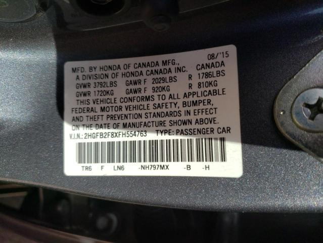 2HGFB2F8XFH554763 - 2015 HONDA CIVIC EX GRAY photo 13