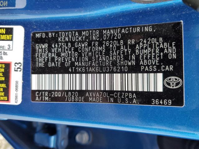 4T1K61AK6LU376210 - 2020 TOYOTA CAMRY XSE BLUE photo 12