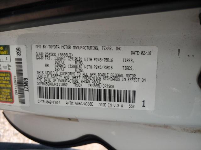 5TFRX5GN8JX111082 - 2018 TOYOTA TACOMA ACCESS CAB Ақ фото 10