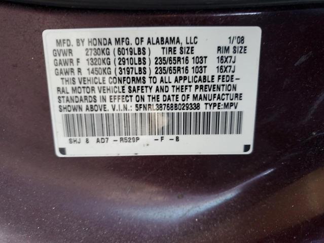 5FNRL38768B029338 - 2008 HONDA ODYSSEY EXL BURGUNDY photo 14