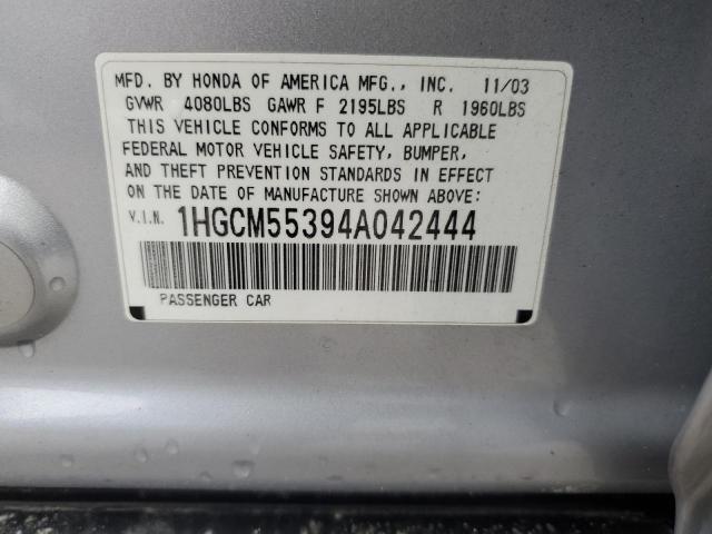 1HGCM55394A042444 - 2004 HONDA ACCORD LX SILVER photo 12