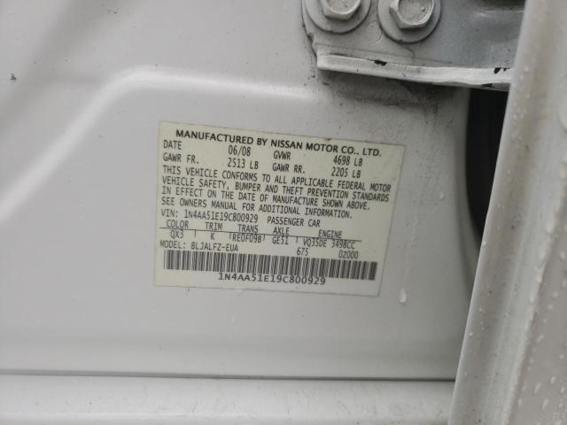 1N4AA51E19C800929 - 2009 NISSAN MAXIMA S WHITE photo 12