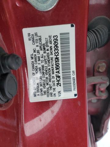 2HGFA16619H339093 - 2009 HONDA CIVIC LX-S ბურგუნდია ფოტო 12