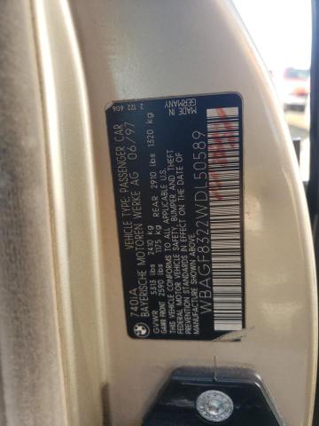 WBAGF8322WDL50589 - 1998 BMW 740 I AUTOMATIC BEIGE photo 13