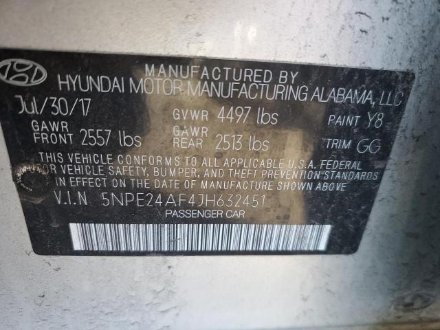 5NPE24AF4JH632451 - 2018 HYUNDAI SONATA SE SILVER photo 12