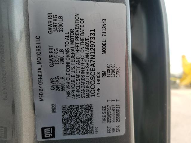 1GCGSCEA7N1297331 - 2022 CHEVROLET COLORADO LT GRAY photo 12