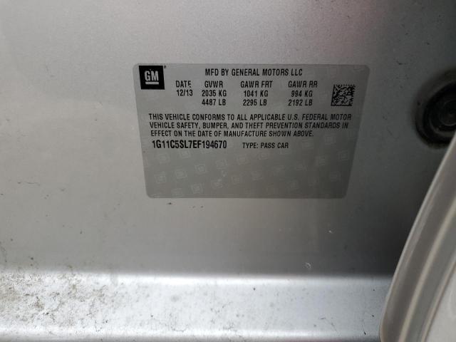 1G11C5SL7EF194670 - 2014 CHEVROLET MALIBU 1LT 银色 照片 10