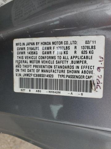 JHMZF1C69BS014920 - 2011 HONDA CR-Z EX SILVER photo 13