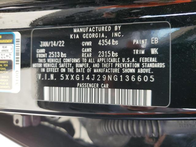 5XXG14J29NG136605 - 2022 KIA K5 LXS BLACK photo 12