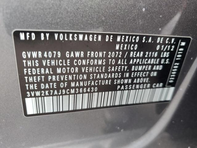 3VW2K7AJ9CM366430 - 2012 VOLKSWAGEN JETTA BASE GRAY photo 12