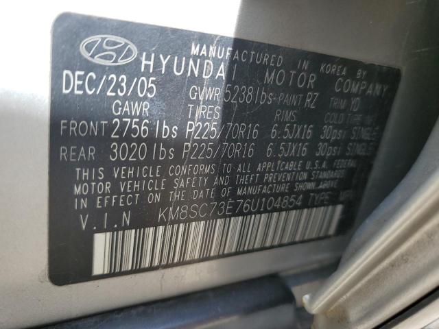 KM8SC73E76U104854 - 2006 HYUNDAI SANTA FE GLS GRAY photo 12